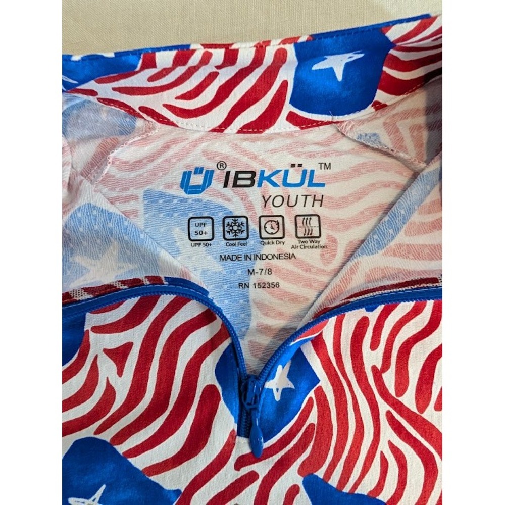 IBKUL Quarter Zip Top Youth Size M-7/8 Red White Blue Patriotic NWOT - Picture 2 of 5